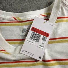 NWT The Nike Tee Short Sleeve Yellow Orange White Striped T-shirt Cotton