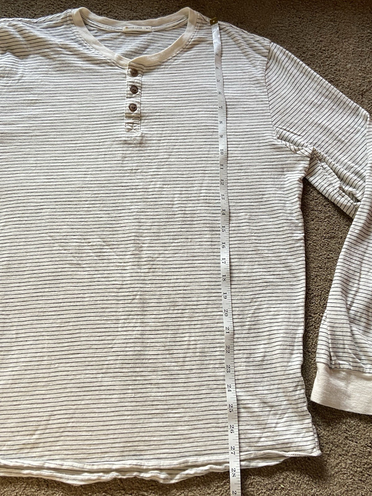 Men’s Marine Layer Long Sleeve Henley Shirt M/L White Striped Cotton Blend gallery