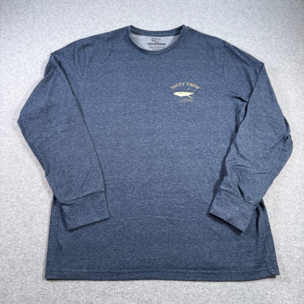 Salty Crew Premium Technical T Shirt LS Tuna Print Blue Gray Sz L UPF 40