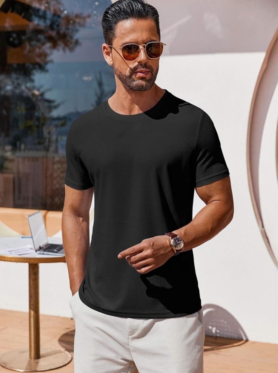 QUINCE Mens Crew Casual Basic 100% Cotton T-Shirt Tee Black White Navy 1-3 Pack gallery