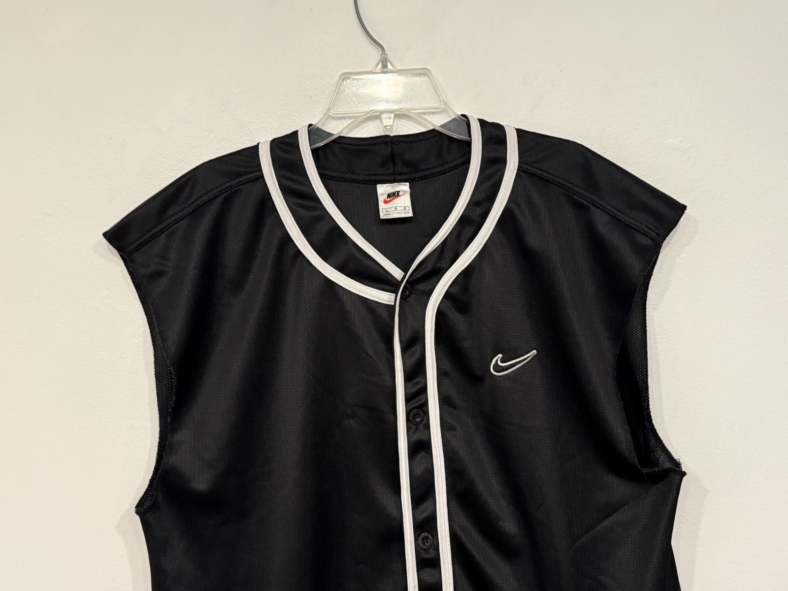 Vintage Nike Men's Tank Size Large Black Jersey Mesh Button Up Sleeveless Top gallery