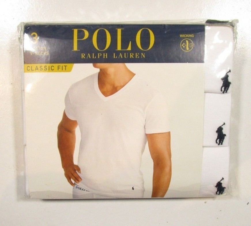 Polo Ralph Lauren Men’s White Classic Fit V-Neck Moisture Wicking T-Shirt 3 Pack