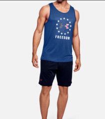 Under Armour Tank Top Mens Authentic Blue UA Tech USA Freedom Graphic Training