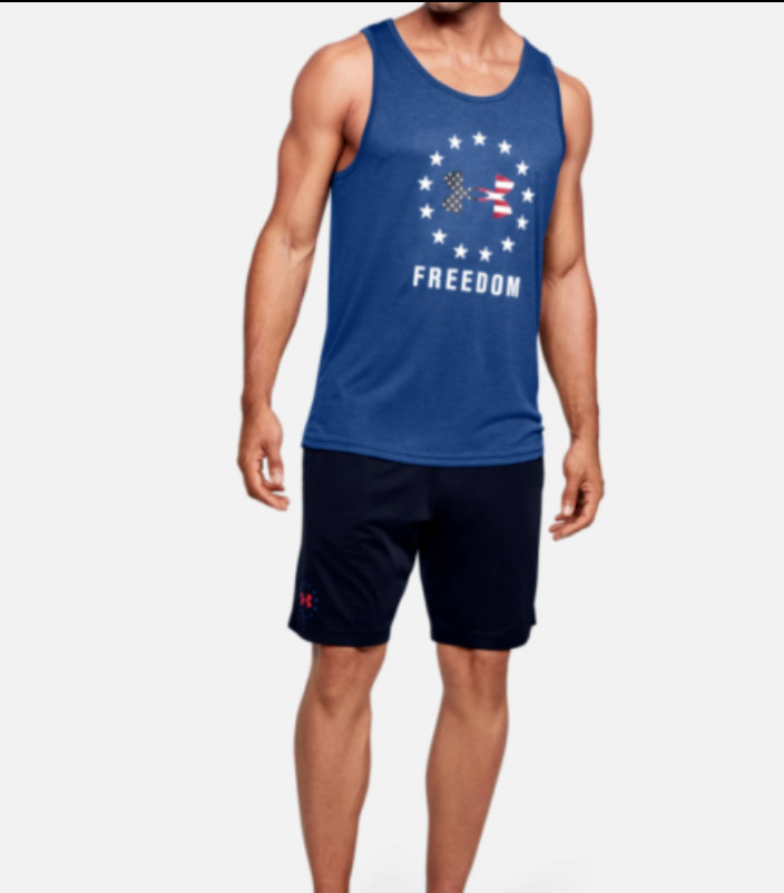 Under Armour Tank Top Mens Authentic Blue UA Tech USA Freedom Graphic Training gallery
