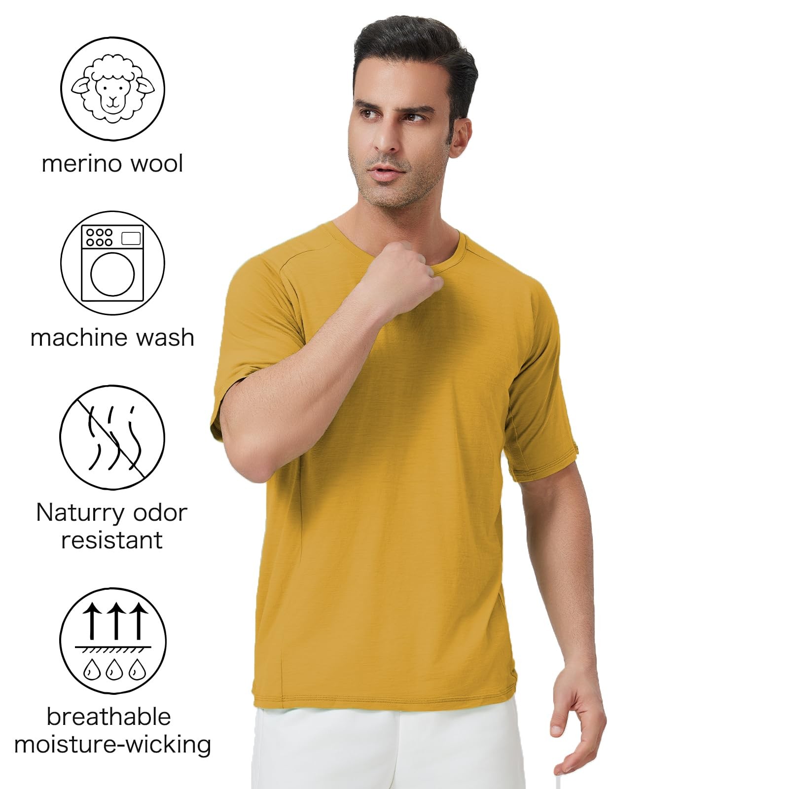 Merino Wool T-Shirt for Men - 100% Organic Merino Wool Base Coat for Outdoor ... gallery