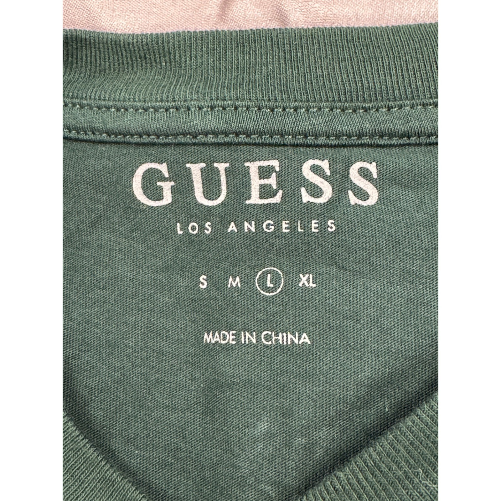 Guess Los Angeles Mens Logo Print T-Shirt Green White Short Sleeve Size L gallery