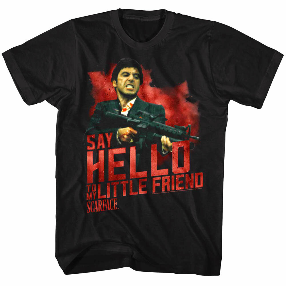 Scarface Say Hello To My Little Friend Men’s T Shirt Blood Splatter Tony Montana