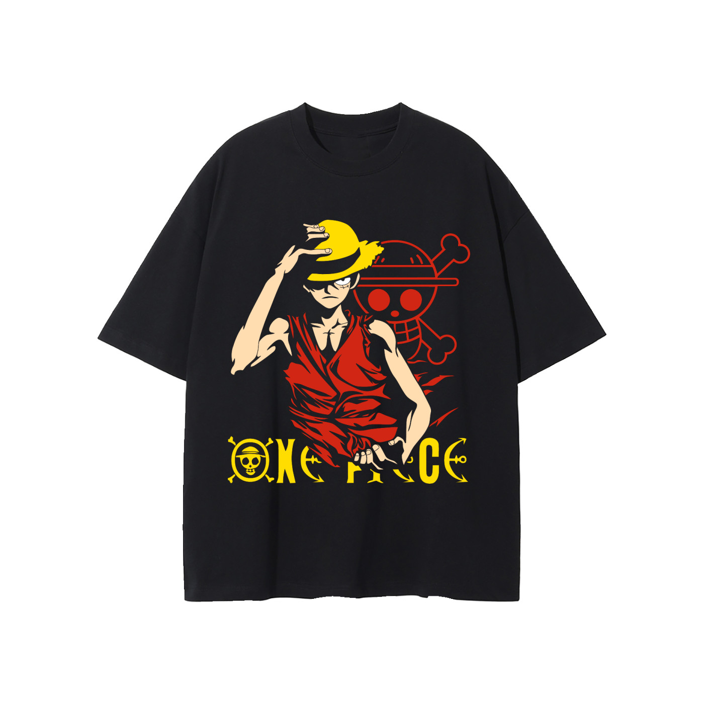 Luffy One Piece Anime Oversized T-Shirt Black Graphic Tee Unisex Pirate gallery