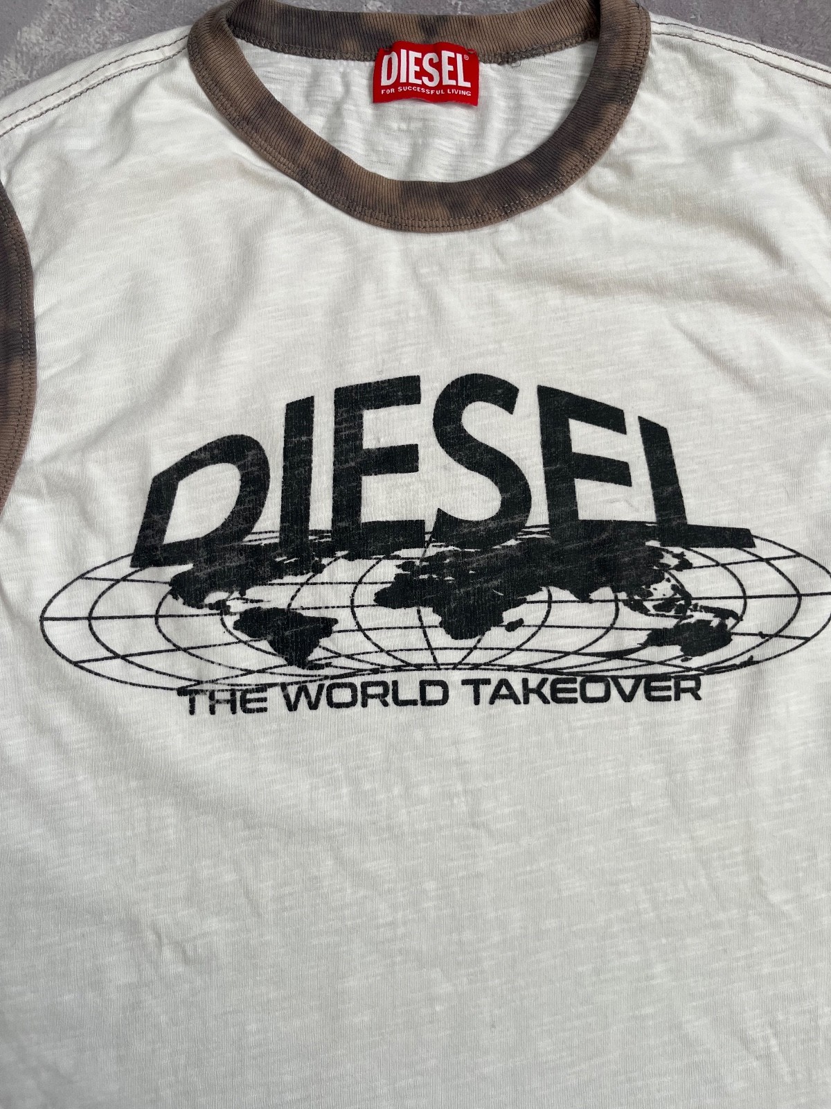 Diesel The World Takeover Ringer Tank Top Mens Large White Brown Graphic Vest L gallery