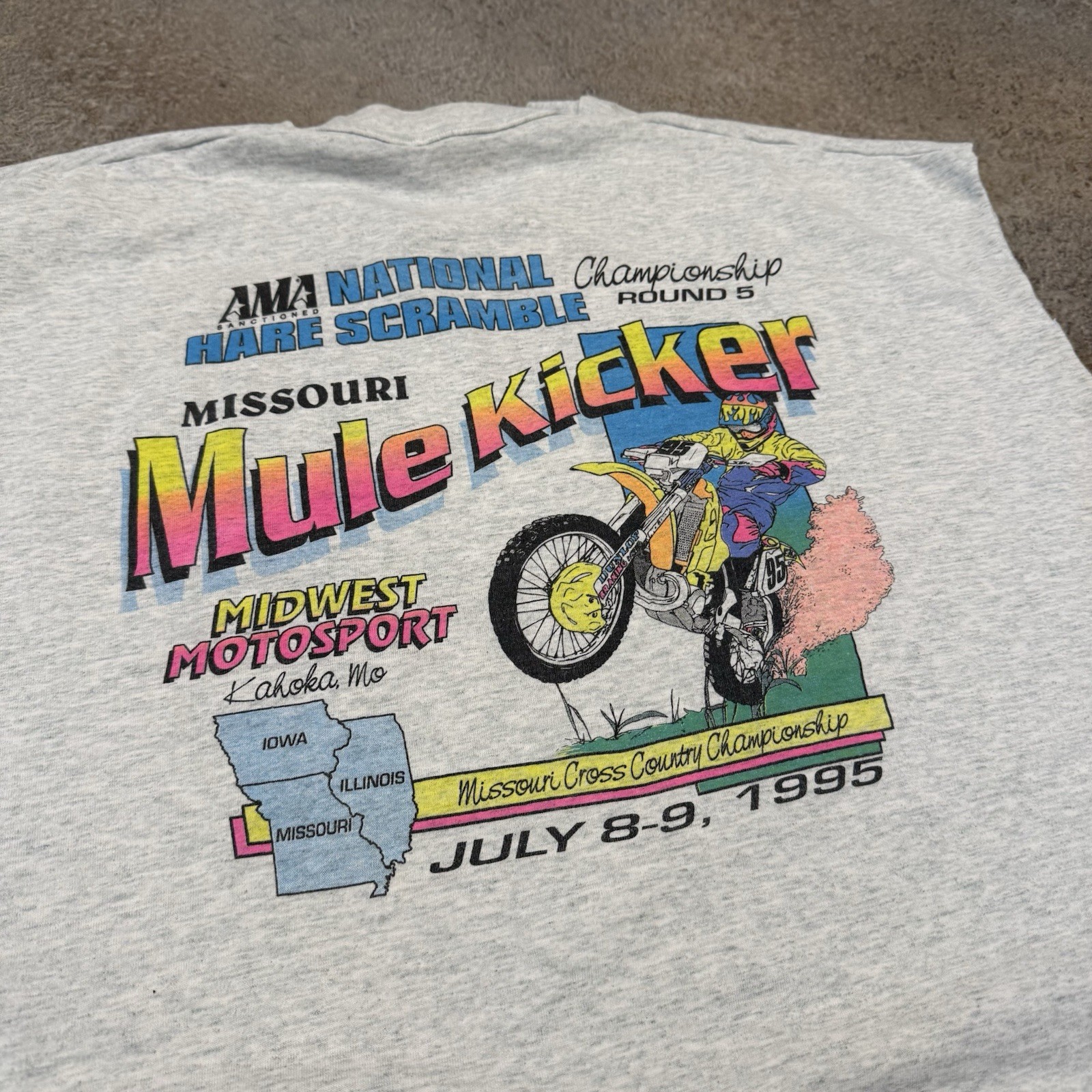 Vintage 90s AMA Missour Mule Kicker Cut Off Tee Shirt 2XL Hare Scramble 1995 gallery