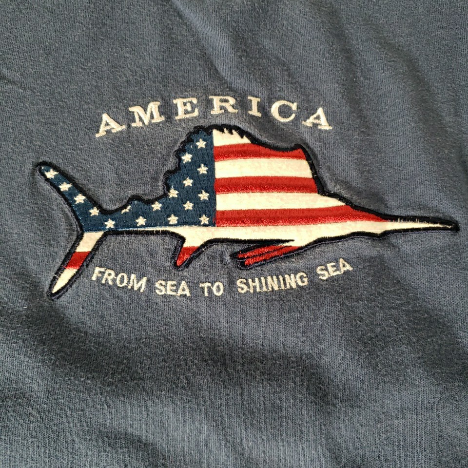 Vintage Spirit Of America Shirt Adult XXL Blue Patriotic USA Fishing Marlin gallery
