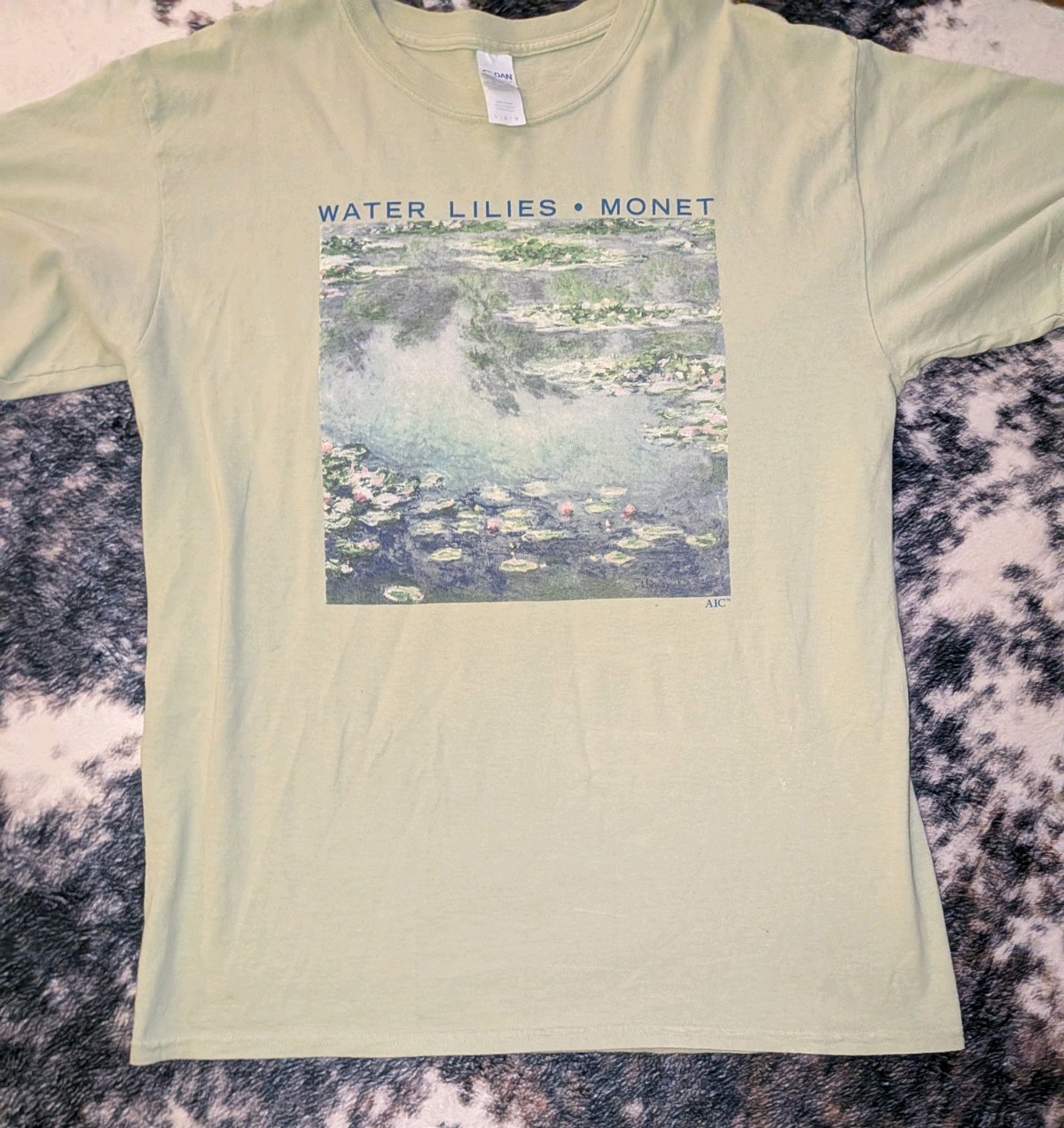 Gildan Ultra Cotton Men’s Green Monet Water Lilies Art Graphic Tee Crew Neck L gallery