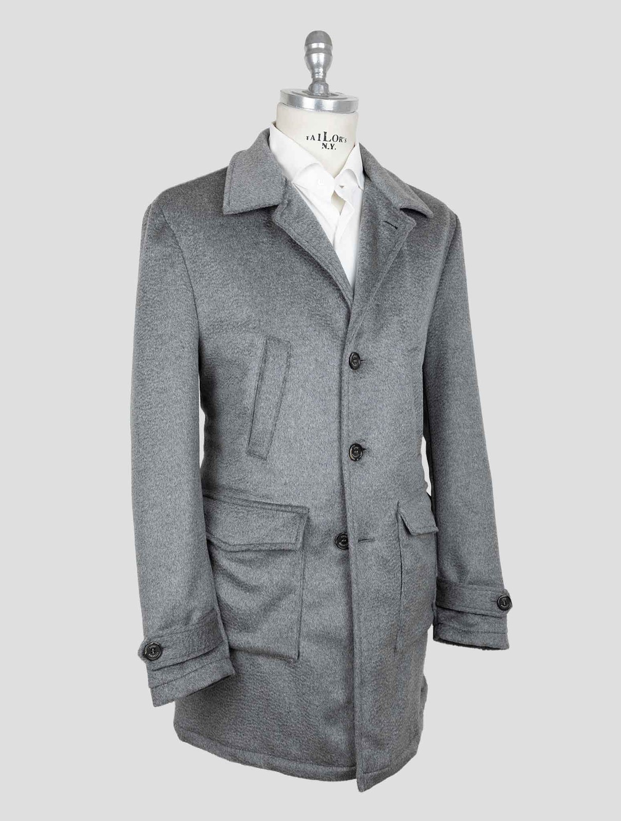 NEW LUIGI BORRELLI GRAY VIRGIN WOOL ALPACA OVERCOAT US 46 - EU 56 BOR27 gallery