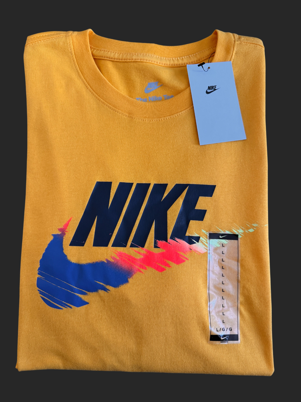 Nike Men Sportswear Graphic Sz Large T-Shirt Yellow Gold Multi Color Swoosh New gallery