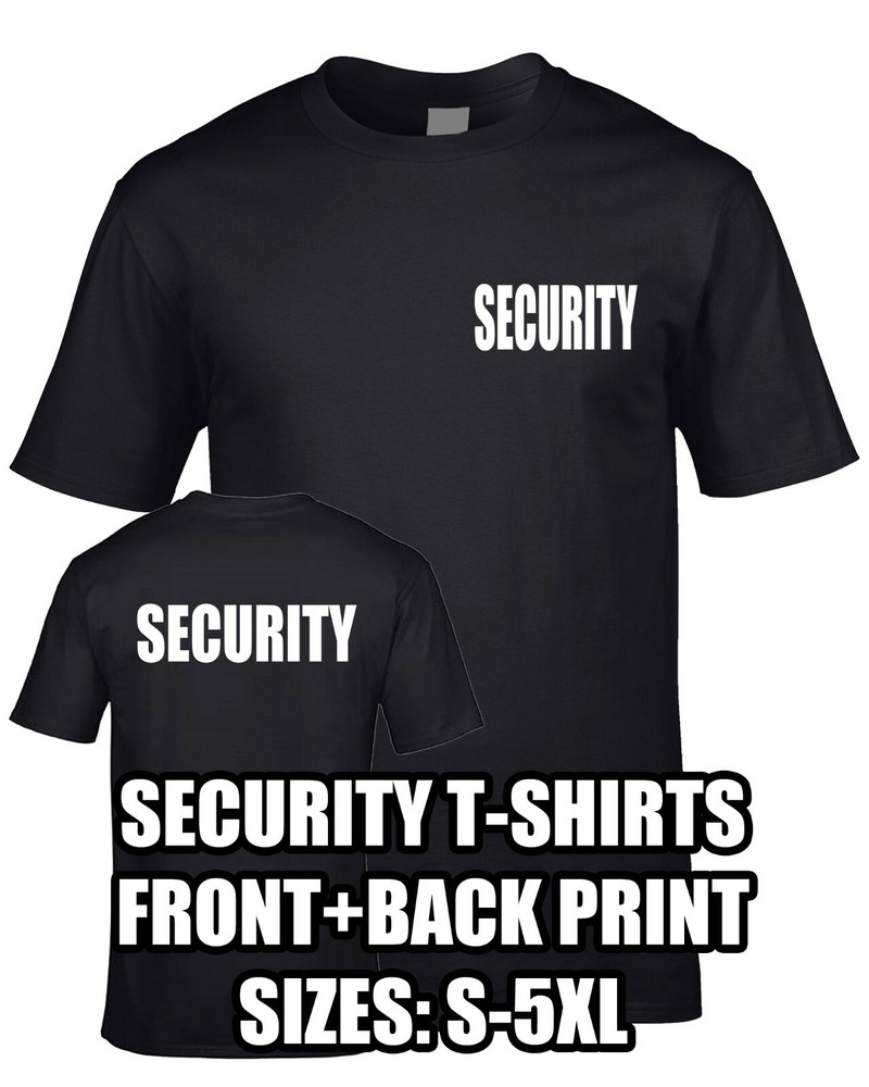 Security Work Wear T-Shirt Text Back Front Sleeve Staff Team Gigs Events S-5XL
