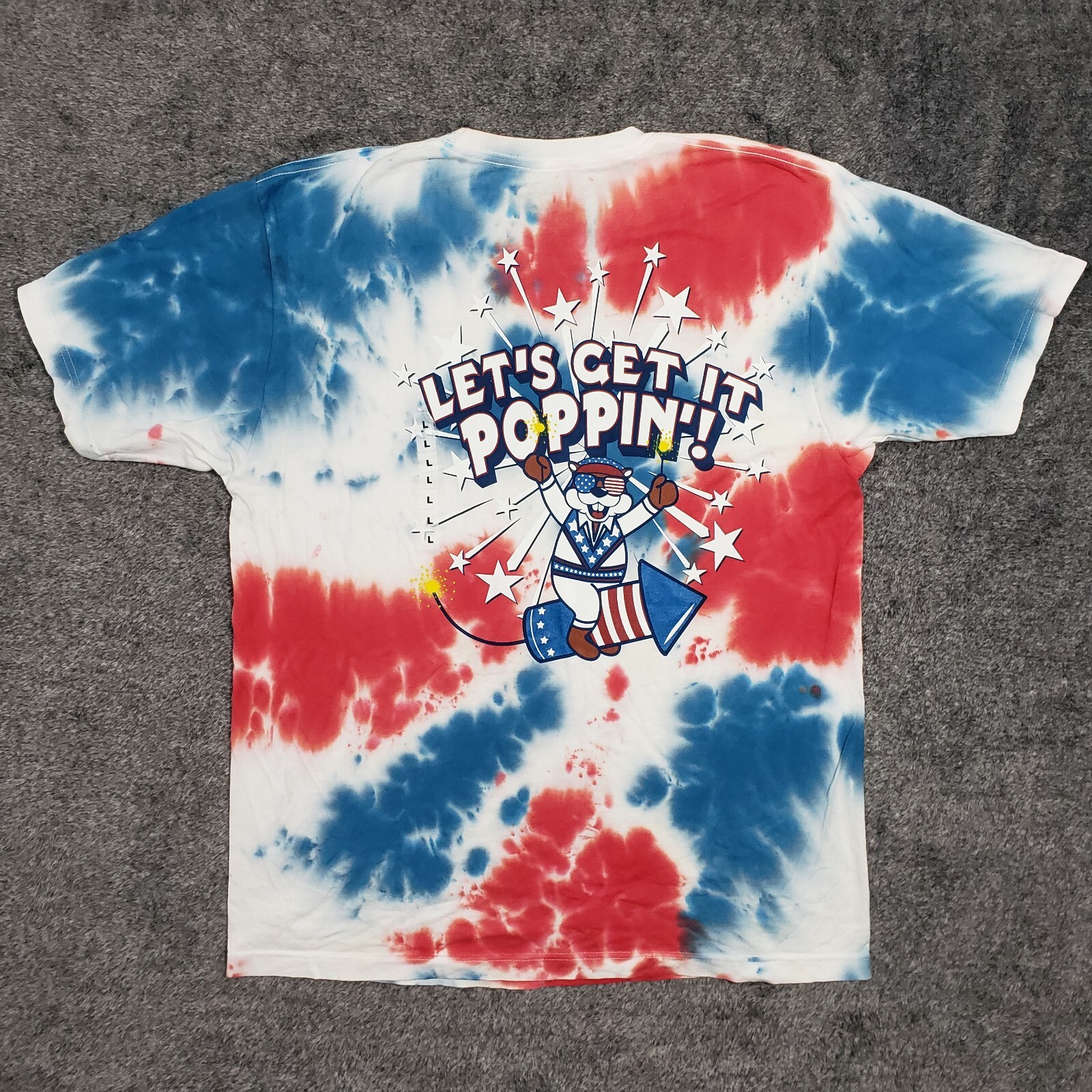 Bucees T-Shirt Large Tie Dye 4th of July Let's Get Poppin Red White Blue USA gallery