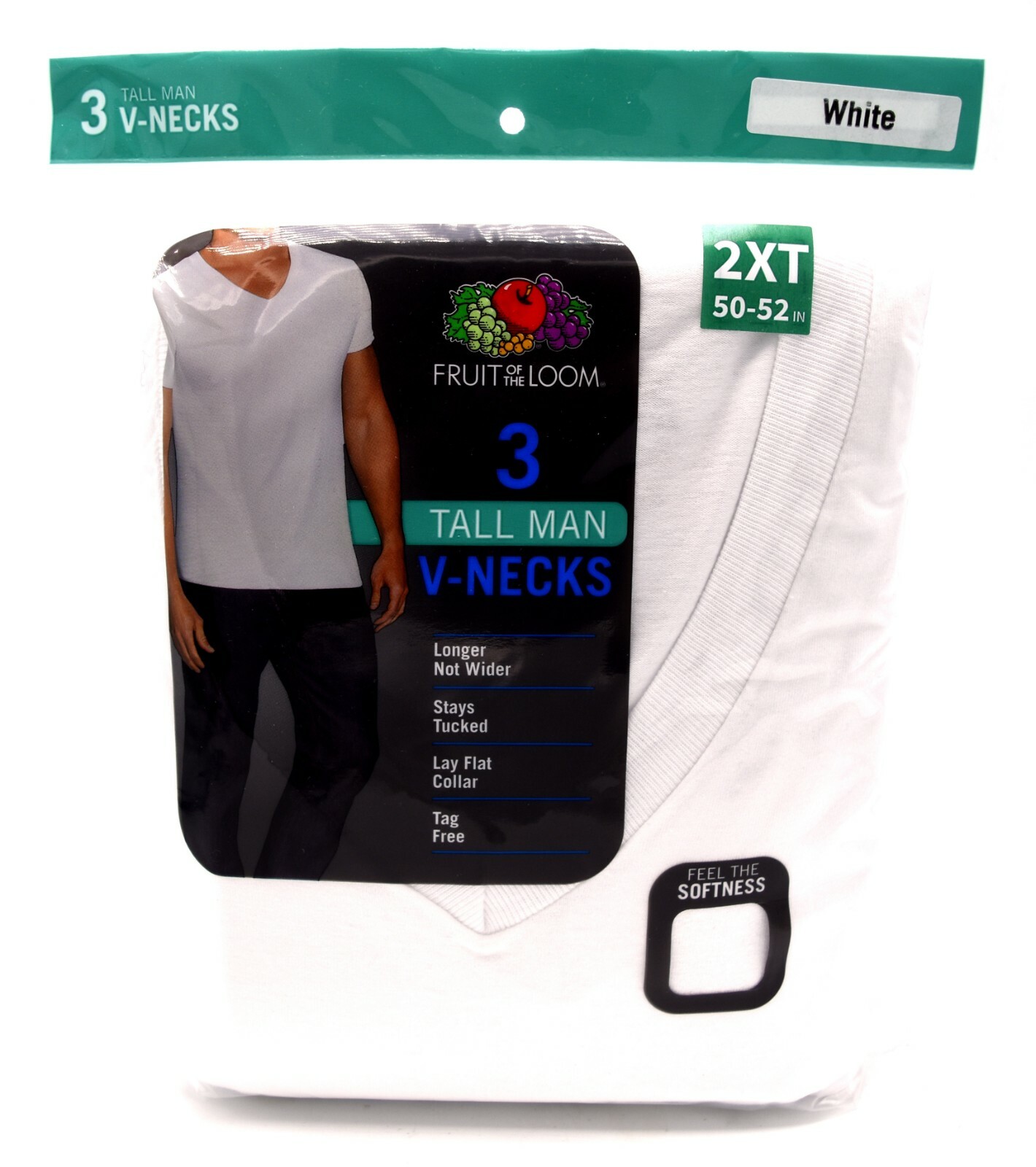 3 White Tall Man 2XT 50-52 Inch V-Neck T-Shirts Fruit Of The Loom 127-132 CM