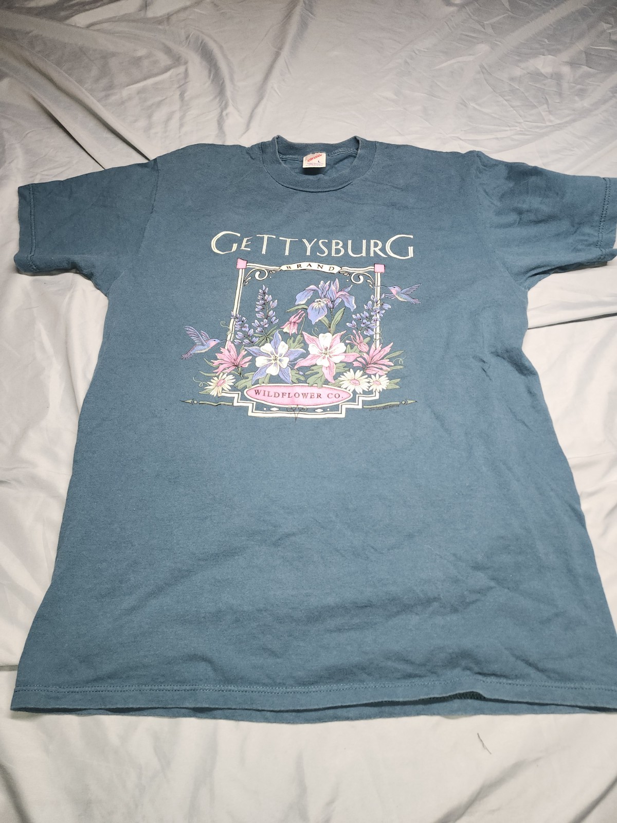 Vintage Made In The USA T Shirt Large Gettysburg Wildflower Hummingbird