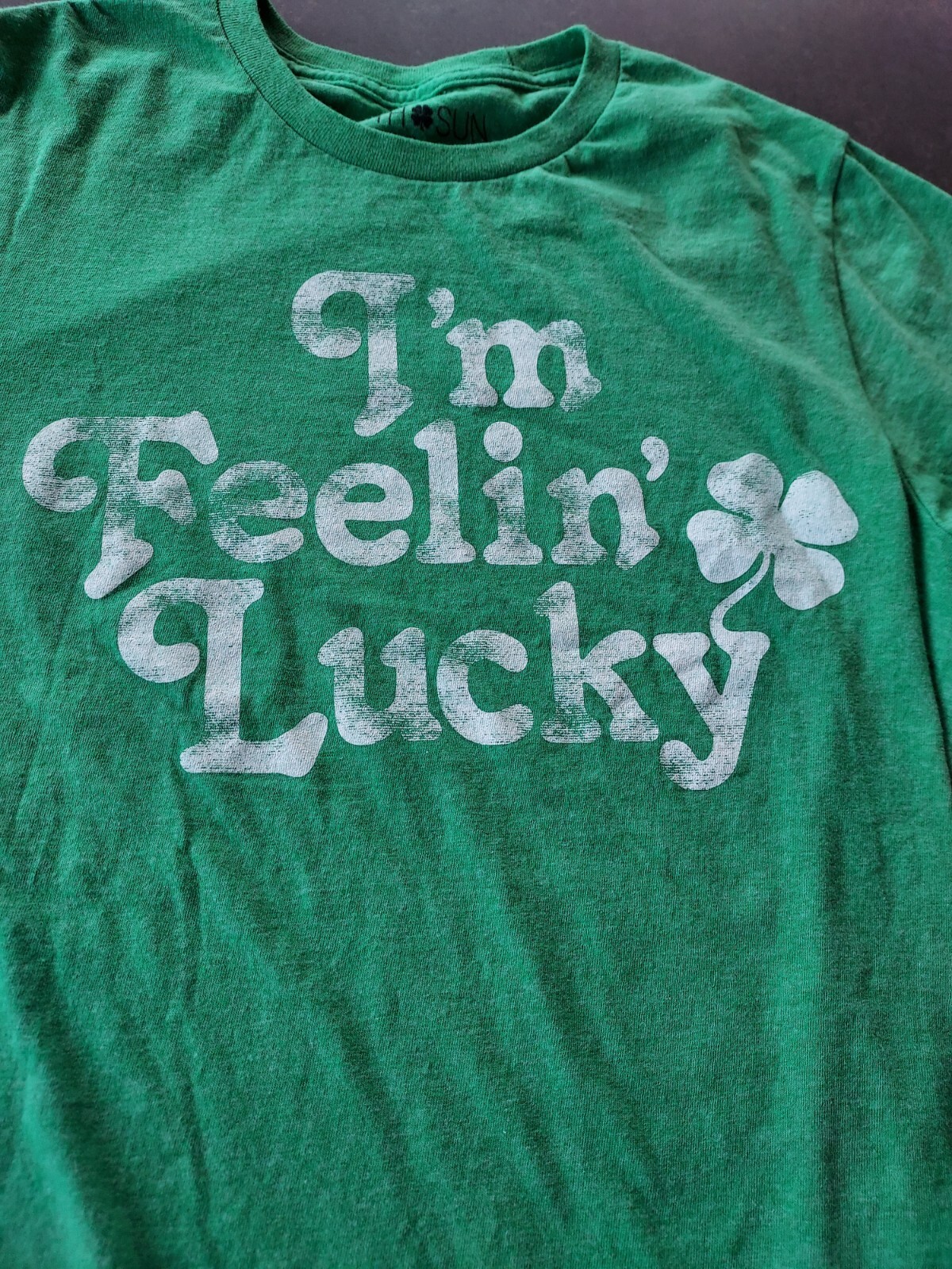 Men's Fifth Sun Green T-Shirt Size Small "I'm Feeling Lucky" 50% Cotton 50% Poly gallery