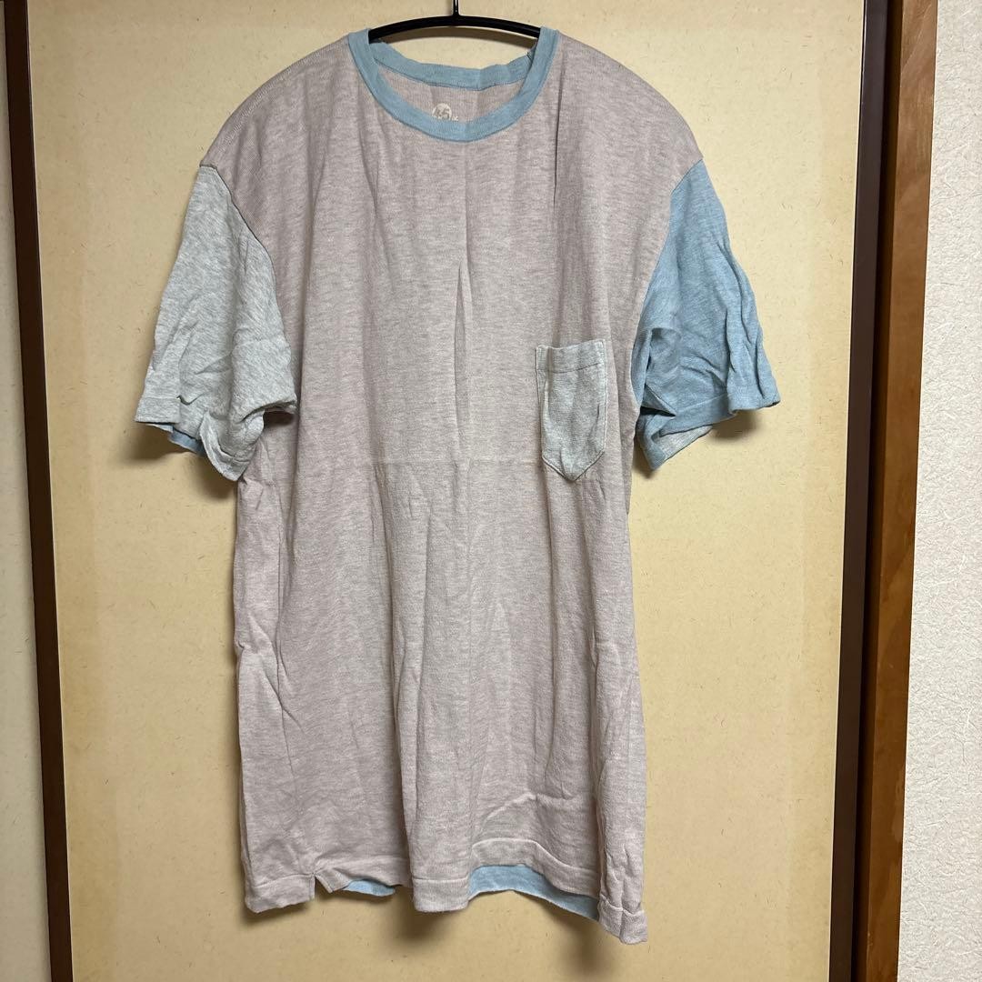45rpm Crewneck T-shirt Beige Gray Blue Cotton Casual Used