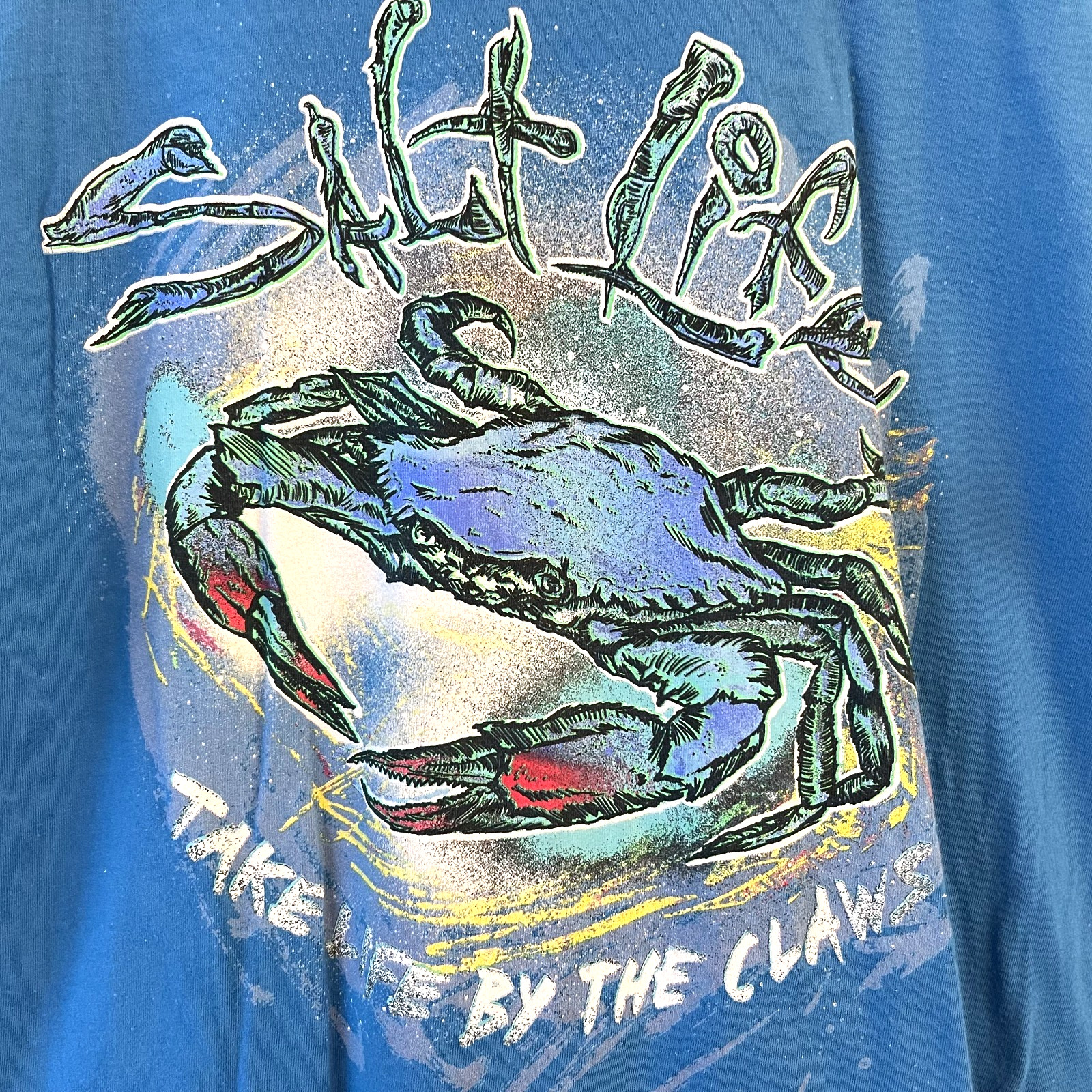 Salt Life Grab Life By The Claw Live Salty Beach Fishing Graphic Shirt Blue Sz M gallery