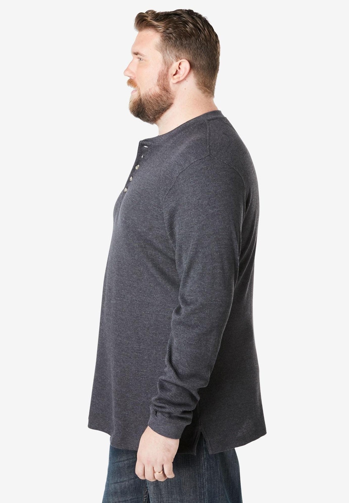 KingSize Men's Big & Tall Waffle-Knit Thermal Henley Tee - Big - 7XL, Heather... gallery