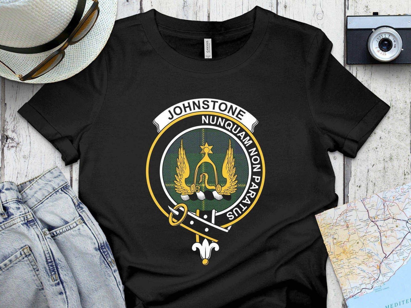 Johnstone Clan Crest Tartan Nunquam Non Paratus T-Shirt Sweatshirt