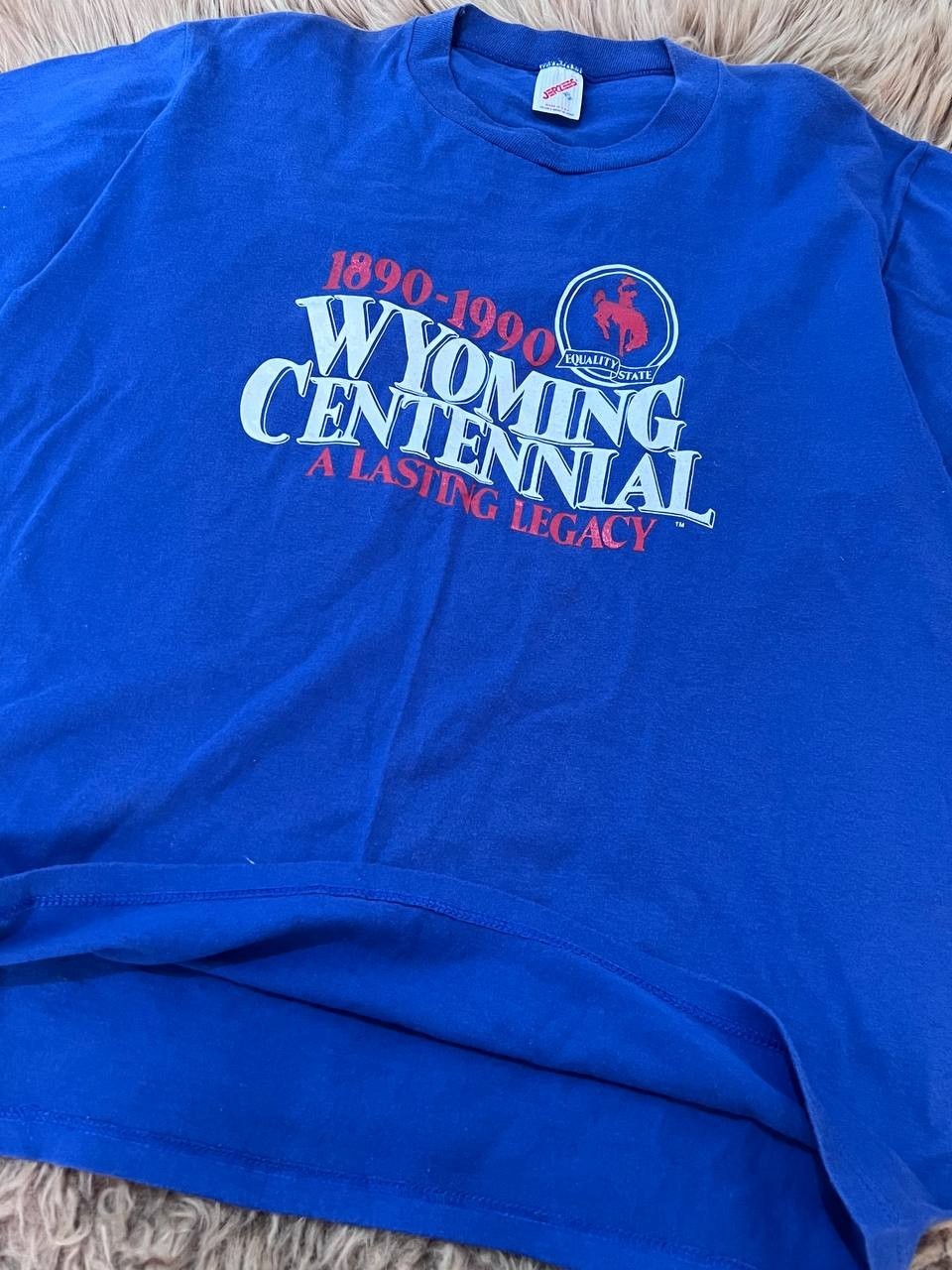 Vintage 1990 Wyoming Centennial T Shirt XL Jerzees Single Stitch USA Tee Blue gallery