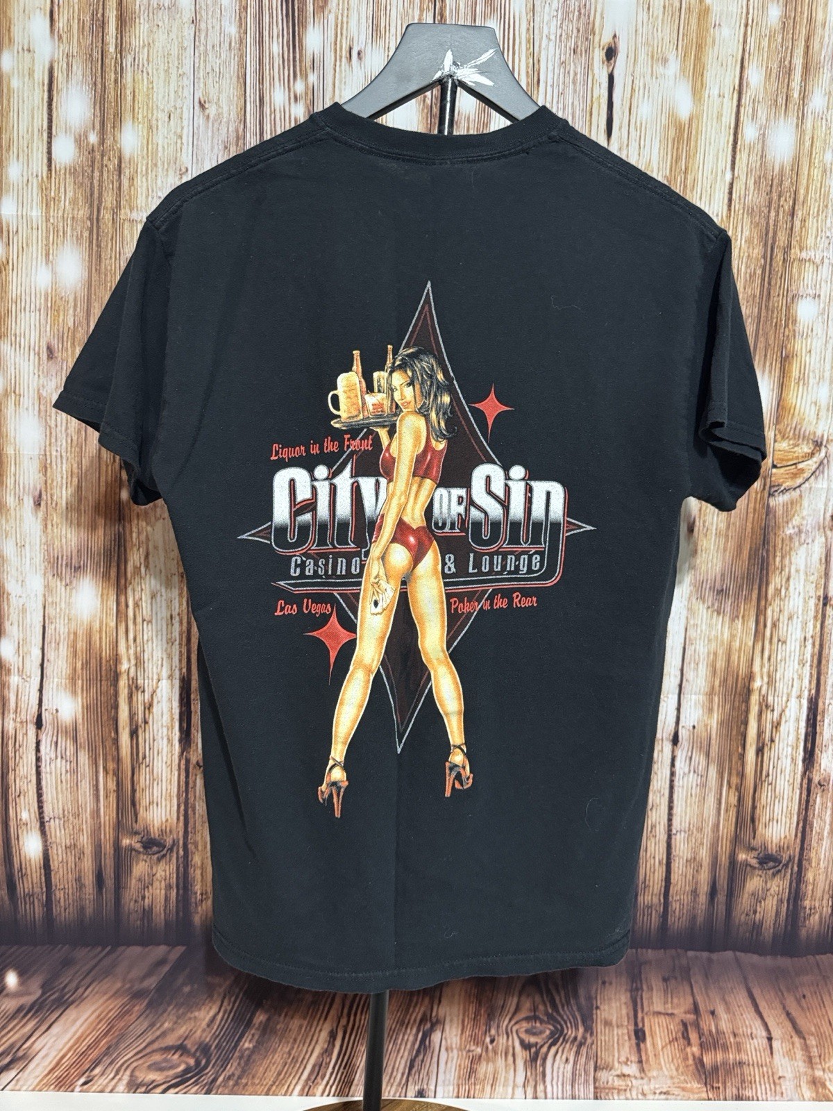 City of Sin Lounge & Casino Men’s M Black Graphic Crew Neck Short Sleeve T-Shirt