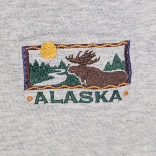 Vintage Anvil Alaska Crest T-Shirt Mens Large Gray Single Stit Moose Embroidery gallery