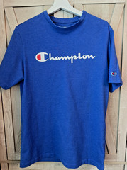 Champion Heather Blue Script Logo Graphic T-Shirt Mens Medium Y2K Retro 2000s