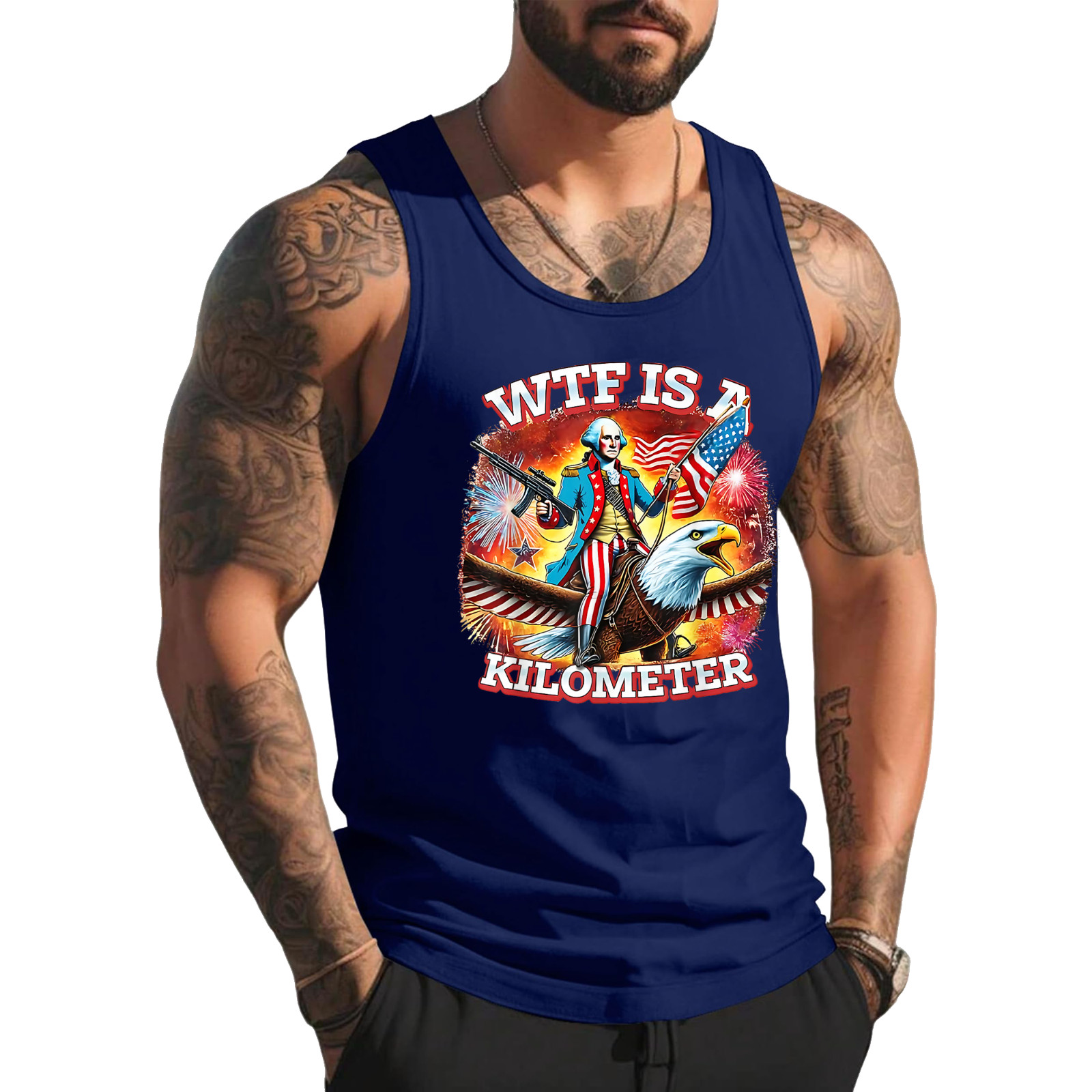 Retro WTF is A Kilometer Funny Patriotic American Freedom Tank Top gallery