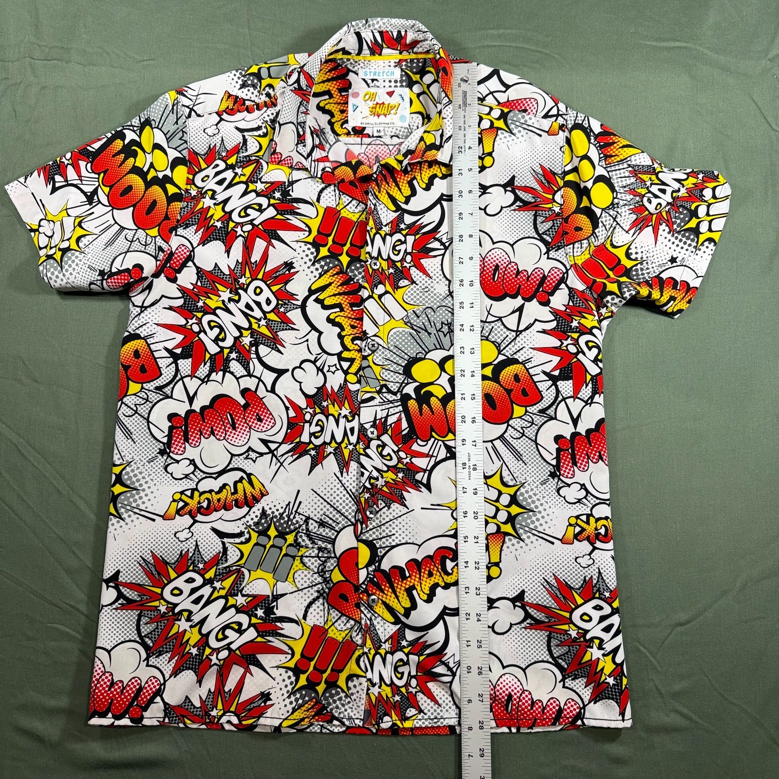 Oh Snap Drill Clothing Comic Pop Art Shirt Mens M Stretch Button Up Bang Pow gallery