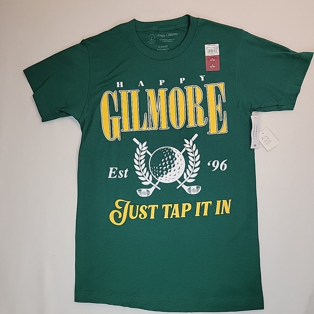 Happy Gilmore Men’s Green Graphic Tee, Size S (34-36), “Just Tap It In”