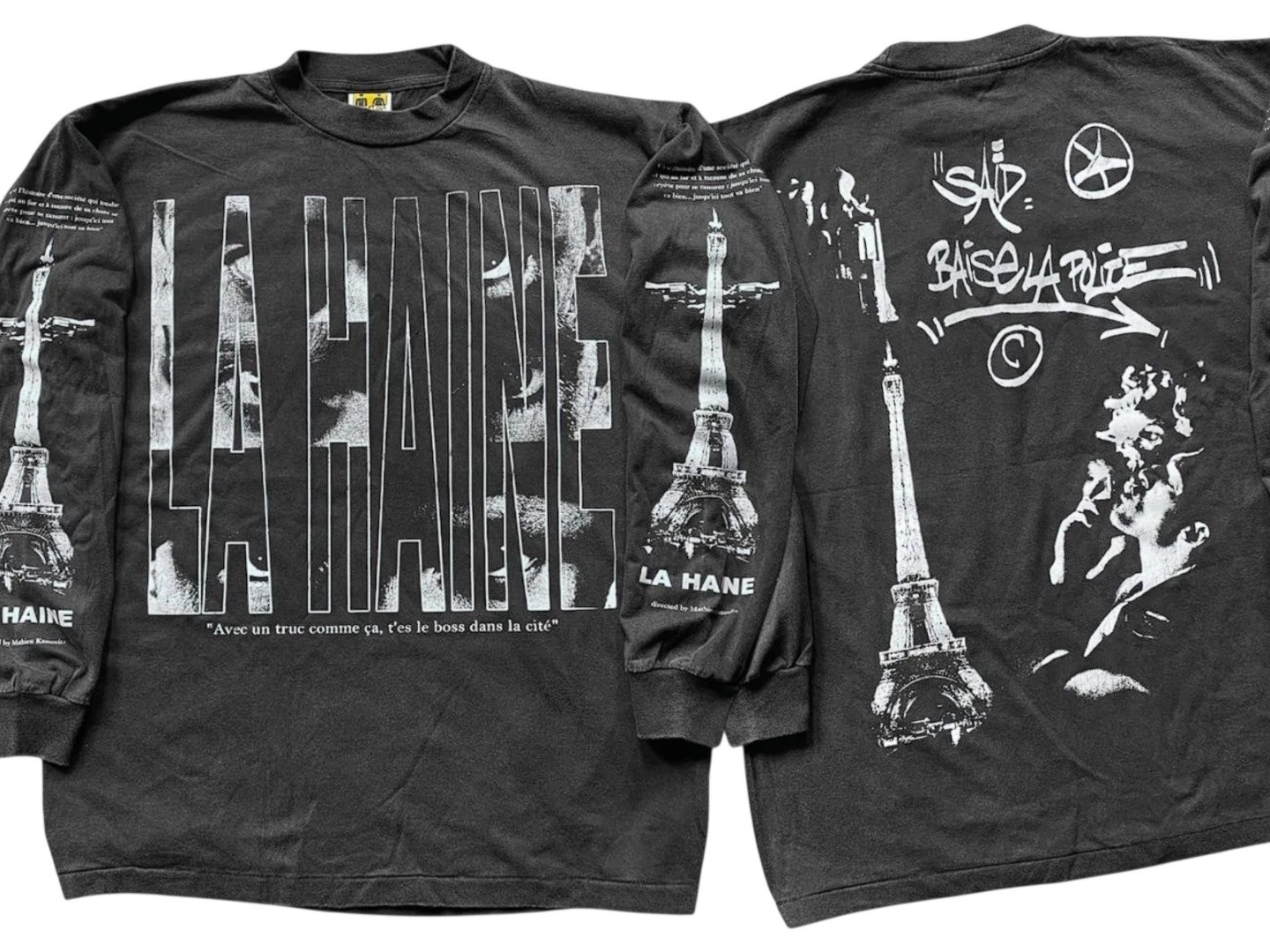 La Haine Shirt Sz XL Vintage Style Long Sleeve Black Faded Single Stitch REPRINT gallery
