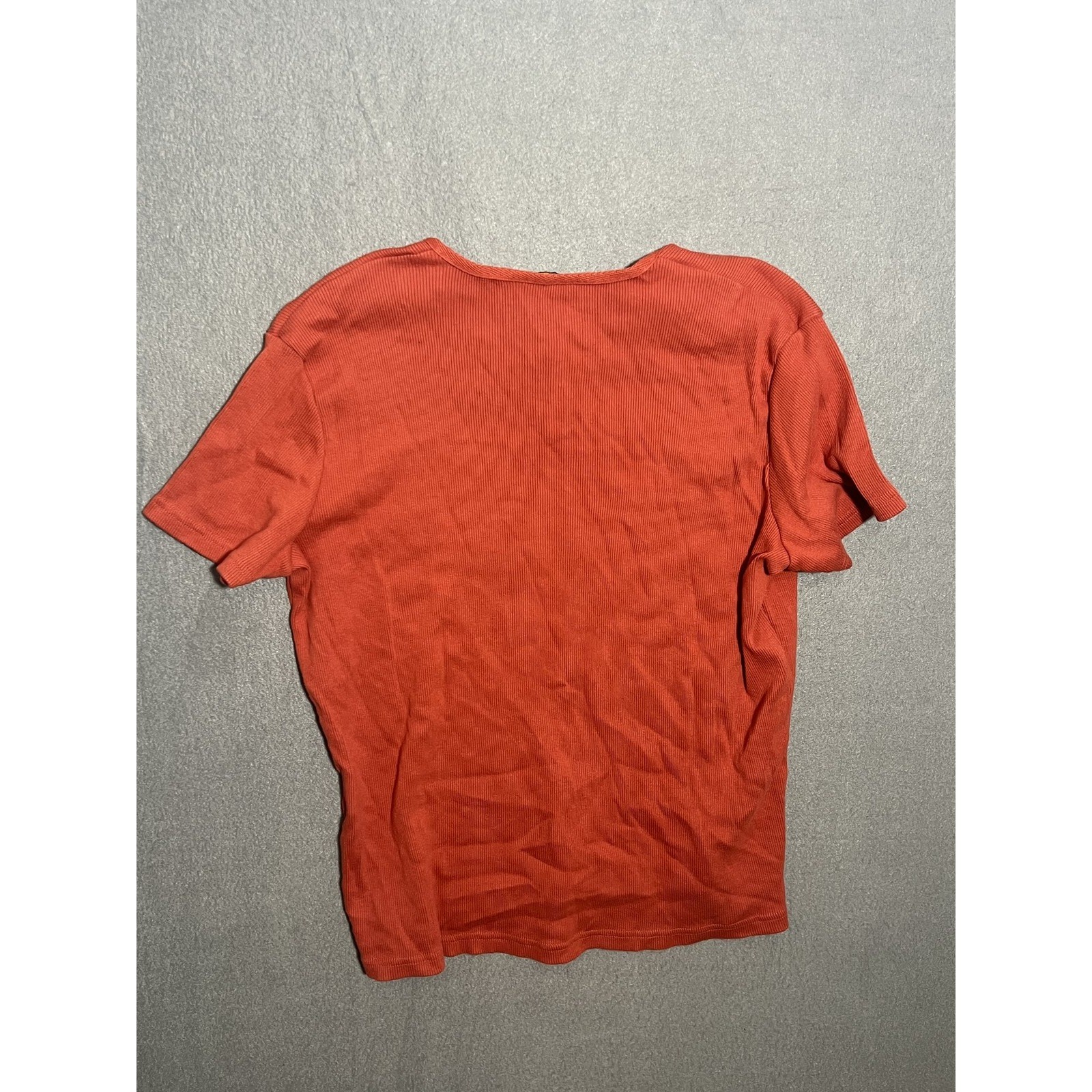 Woolrich Men's Ribbed Henley T-Shirt Size L Large Orange Short Sleeve Casual Top gallery