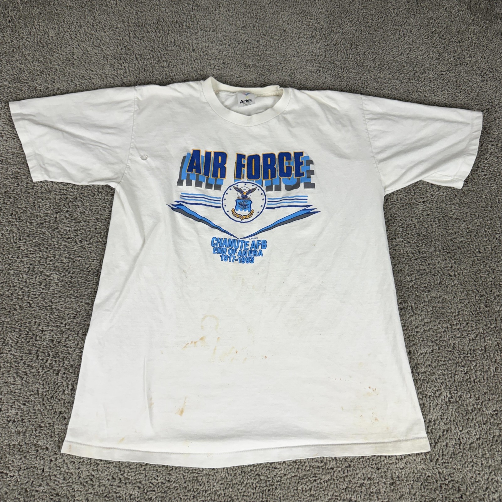 Vintage Artex Air Force Chanute AFB Shirt Mens Large White Graphic 1993 90s