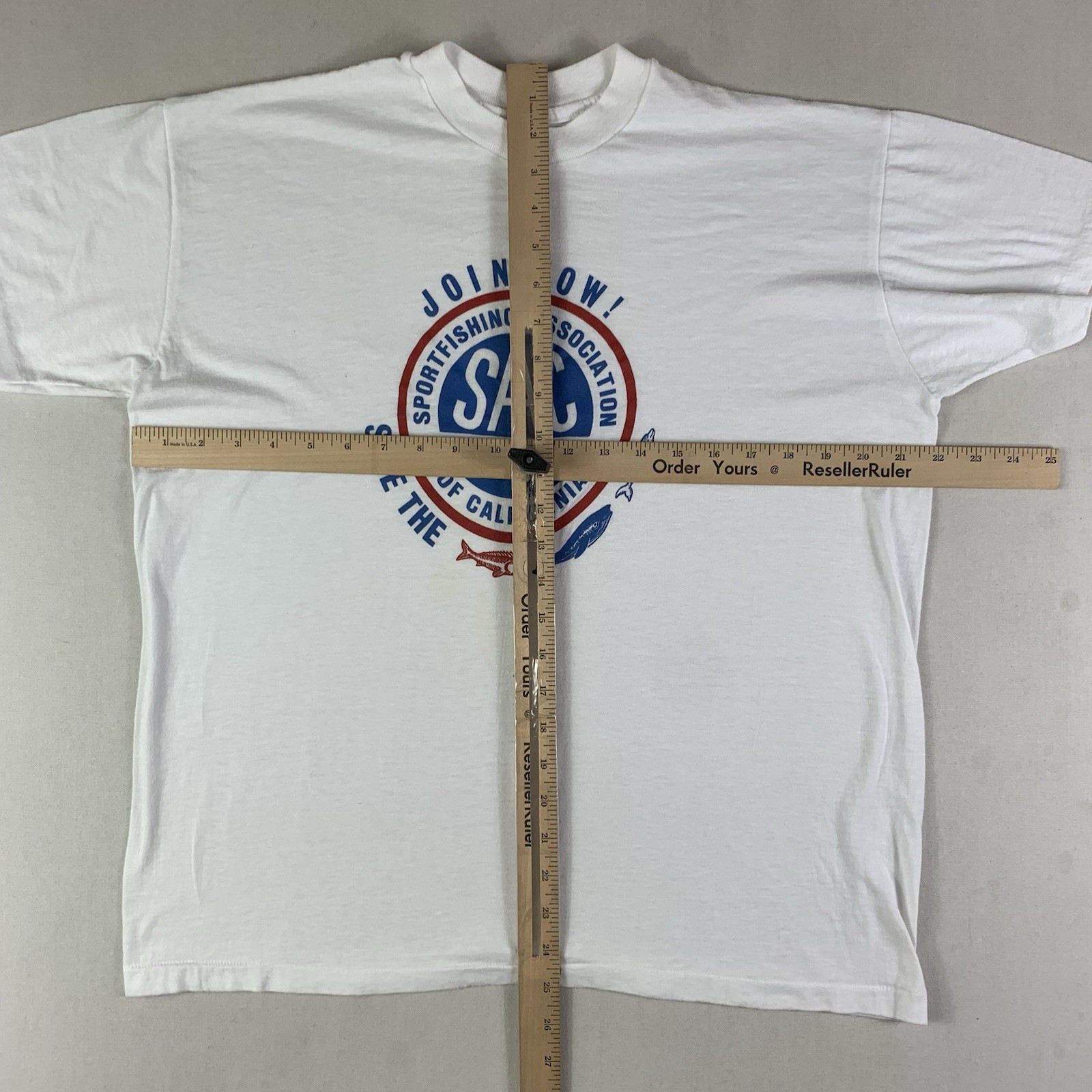 vtg 80s SAC Sportsfishing Assoc of California Sport-T White Single Stitch gallery