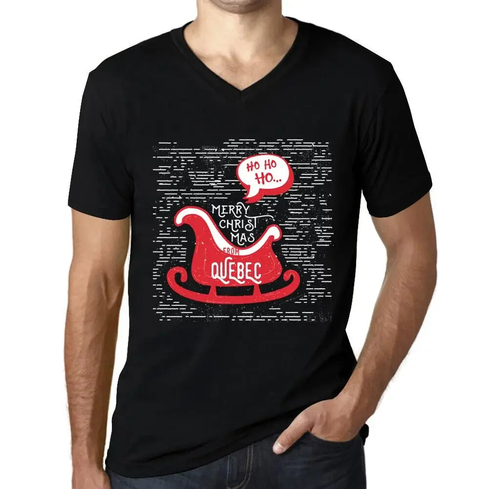 Men’s Graphic T-Shirt V Neck Ho Ho Ho Merry Christmas From Quebec Eco-Friendly