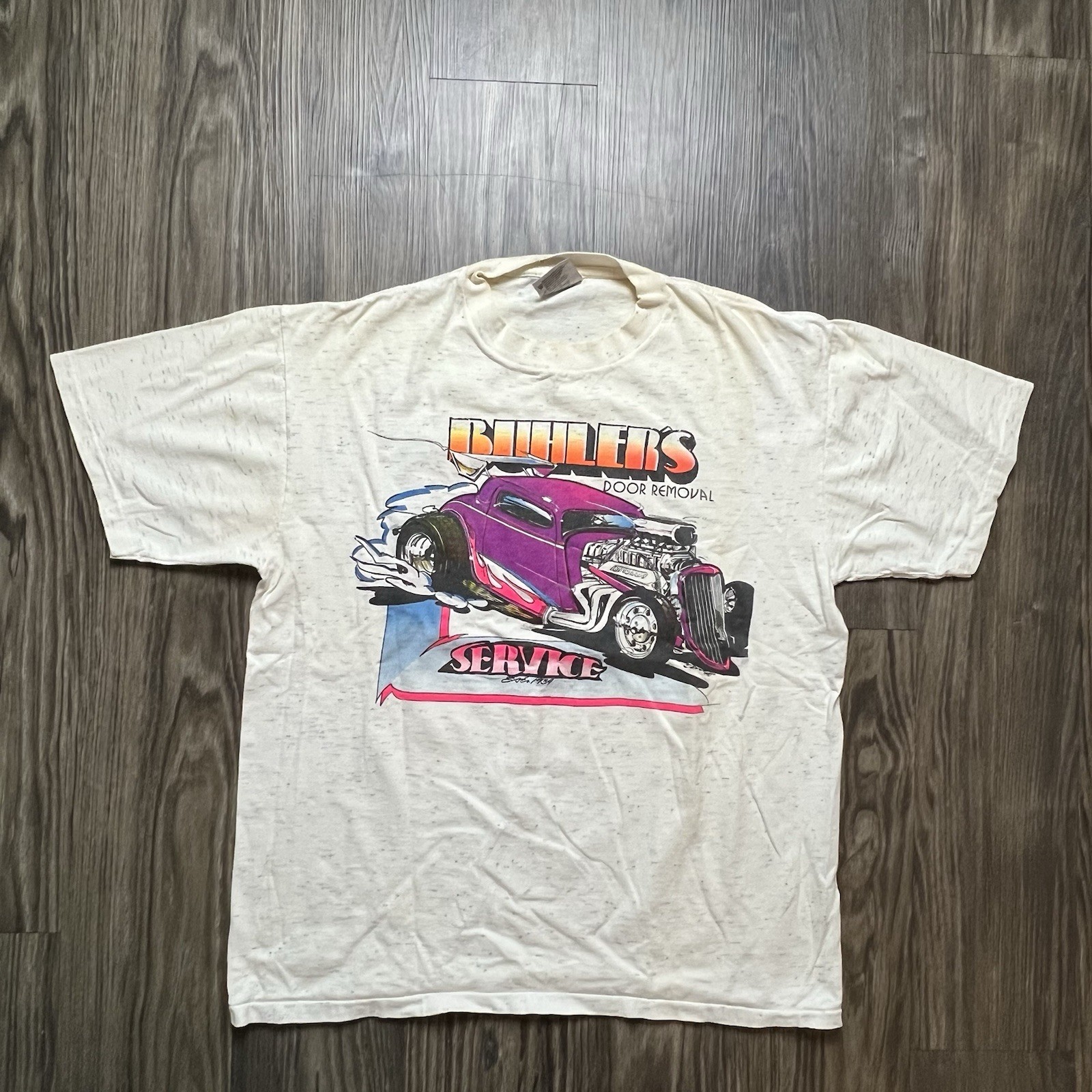 Oneita Power-T Men’s Cars Graphic T-Shirt White Double-Sided Preshrunk L
