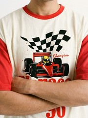Men Printed Drop-Shoulder Sleeves Applique T-shirt