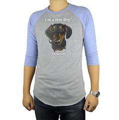 Black Dachshund Hot Dog Baseball Raglan T-Shirt Tri Blend Soft Fitted Tee Cute