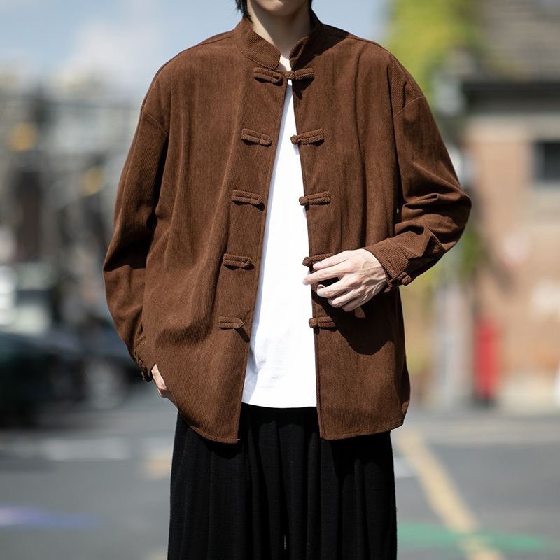 Retro Chinese Style Mens Corduroy Loose Casual Shirts Long Sleeve Coats Blouse gallery