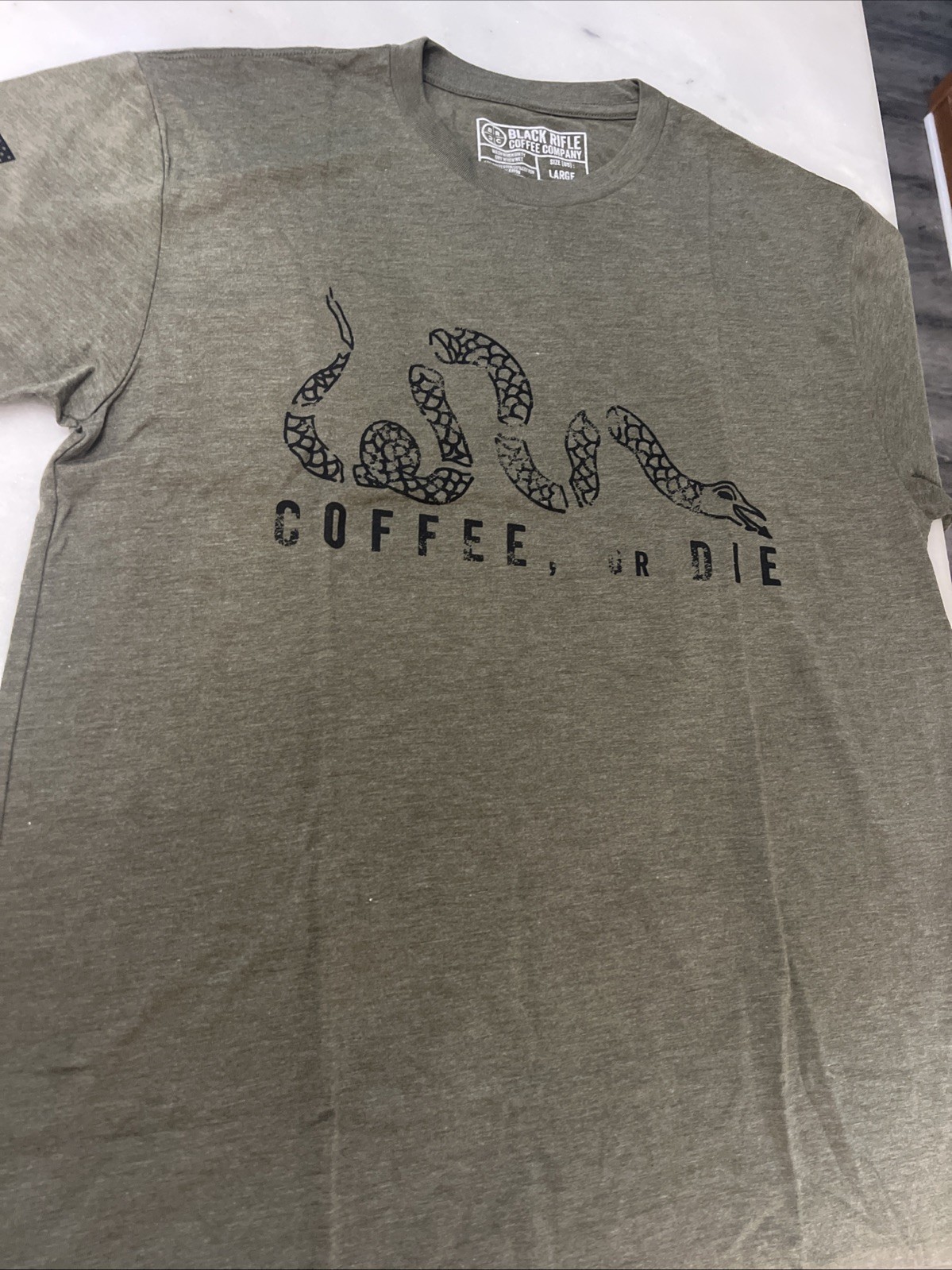 Black Rifle Coffee Company Coffee or Die T-Shirt Snake Military Green Size Large gallery