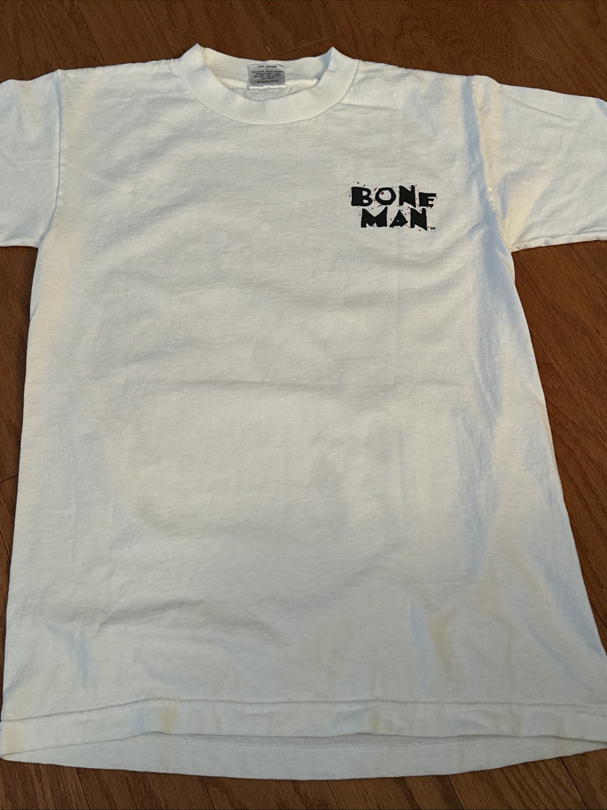 Vtg Bone Man Skeleton Soccer T-Shirt, White, Size Small 1996 90s gallery