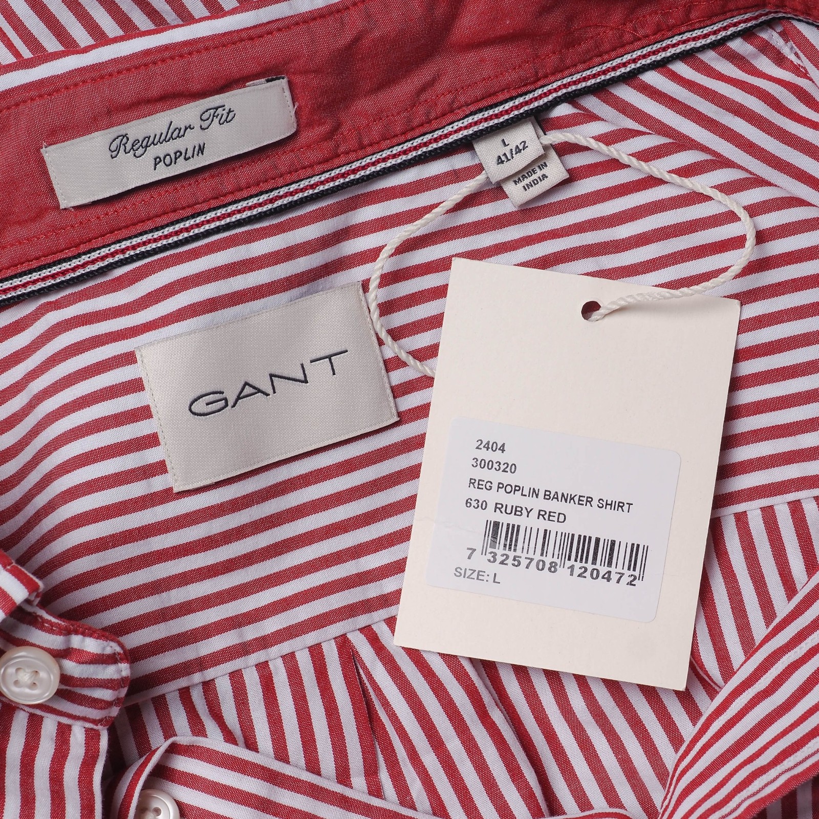 GANT men's shirt long sleeve 100% cotton striped red business size L gallery