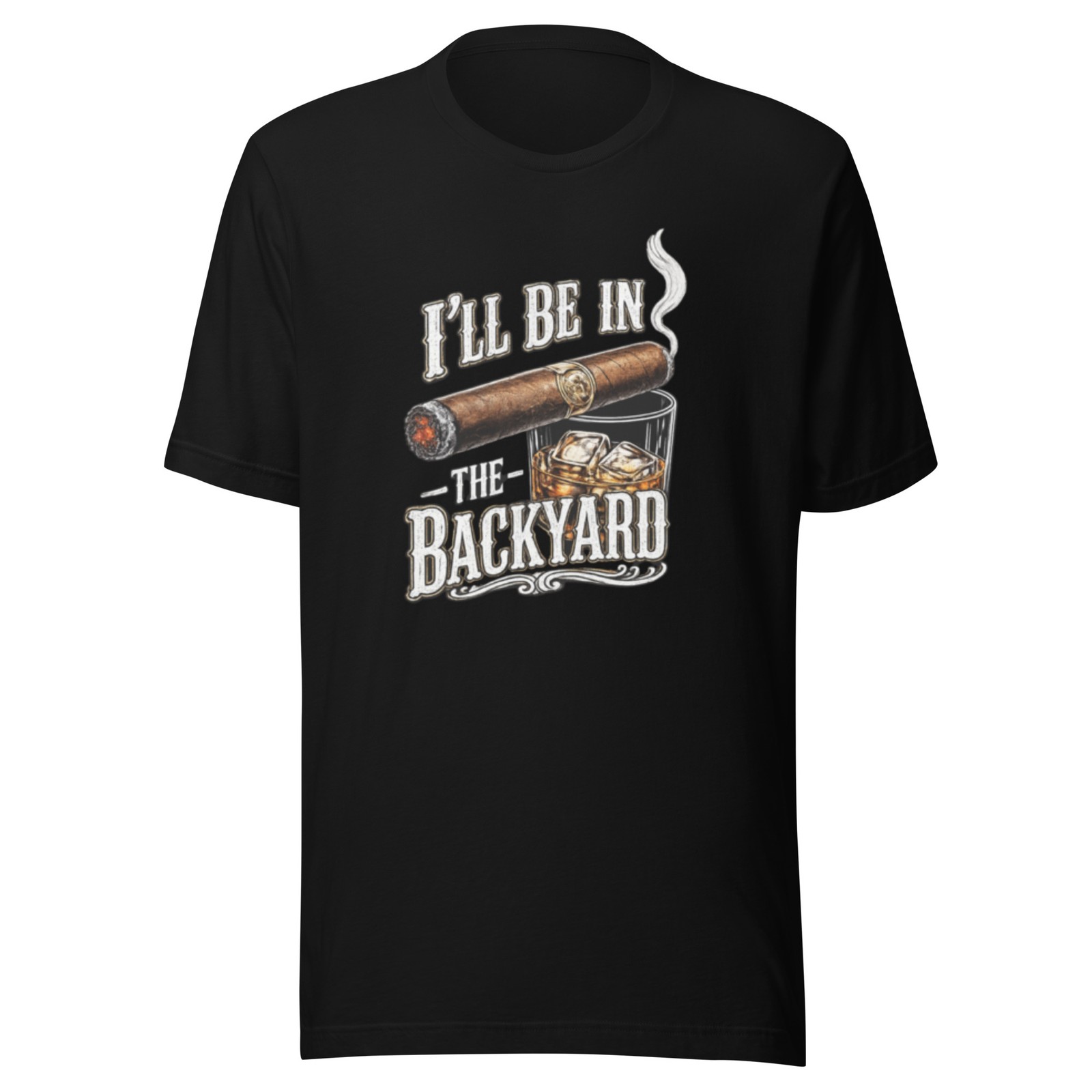 I'll Be In The Backyard – Cigar & Whiskey Vintage T-Shirt Design gallery