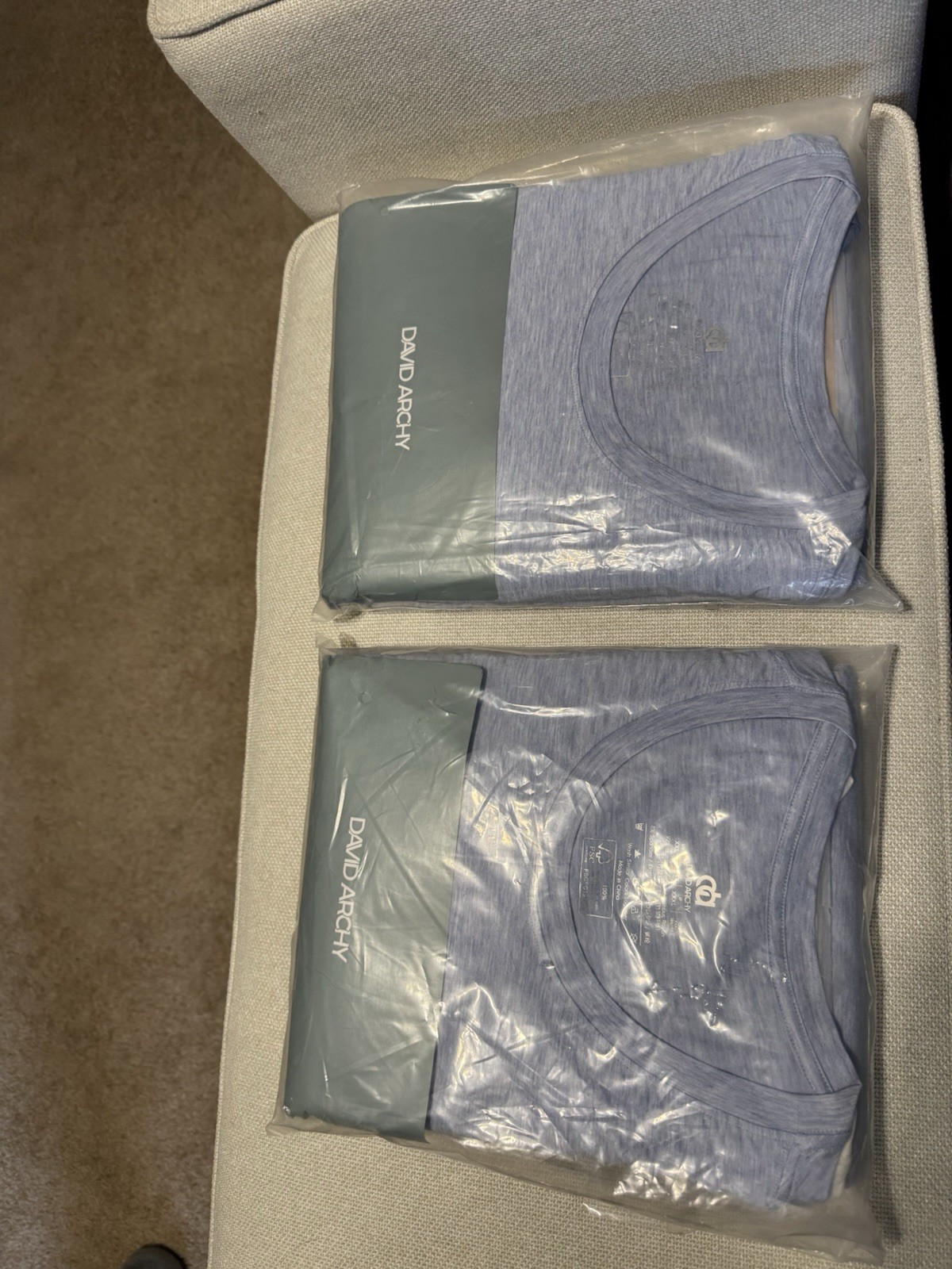 NWT David Archy Undershirt 3 Pack XXL. Light Blue, Heather Blue, and White