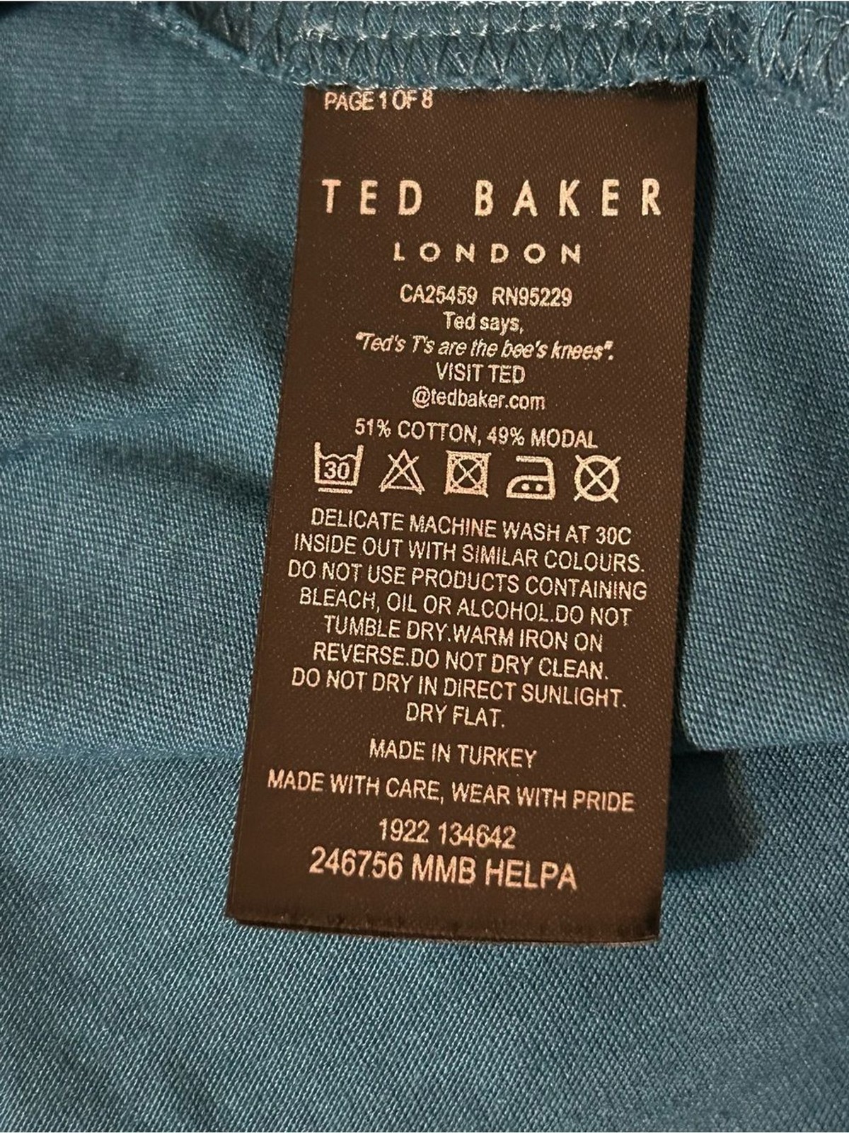 Ted Baker London Teal Blue Tee Short Sleeve Soft Cotton Modal Blend Sz 7 (3XL) gallery