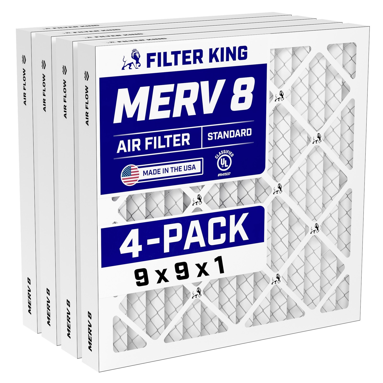 Filter King 9x9x1 Air Filter 4-PACK MERV 8 Actual Size 9 x 9 x .75″